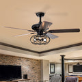 Low Profile Ceiling Fan With Lights No Include Bulb ,Blade Dark Wood 52 Inch Ceiling Fan Optional Remote&2 Color Option Blades Matte Black Ceiling Fans 1000K 2600K Candlelight Under 1000Lm American Design,American Traditional,Antique,Farmhouse,Industrial