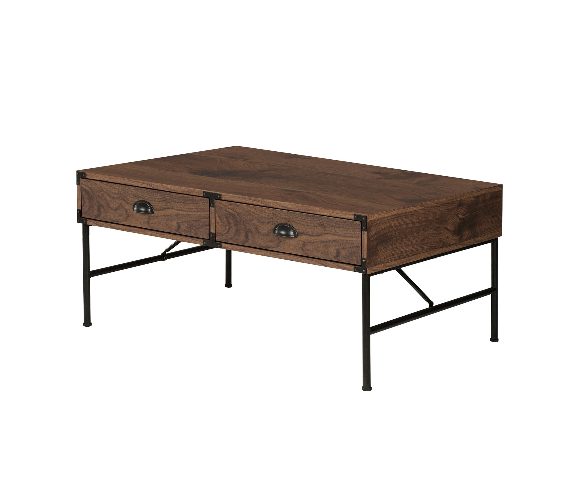 Coffee Table "Chic Walnut Coffee Table With Drawers And Sleek Metal Frame For Modern Living Spaces" Walnut Solid Wood