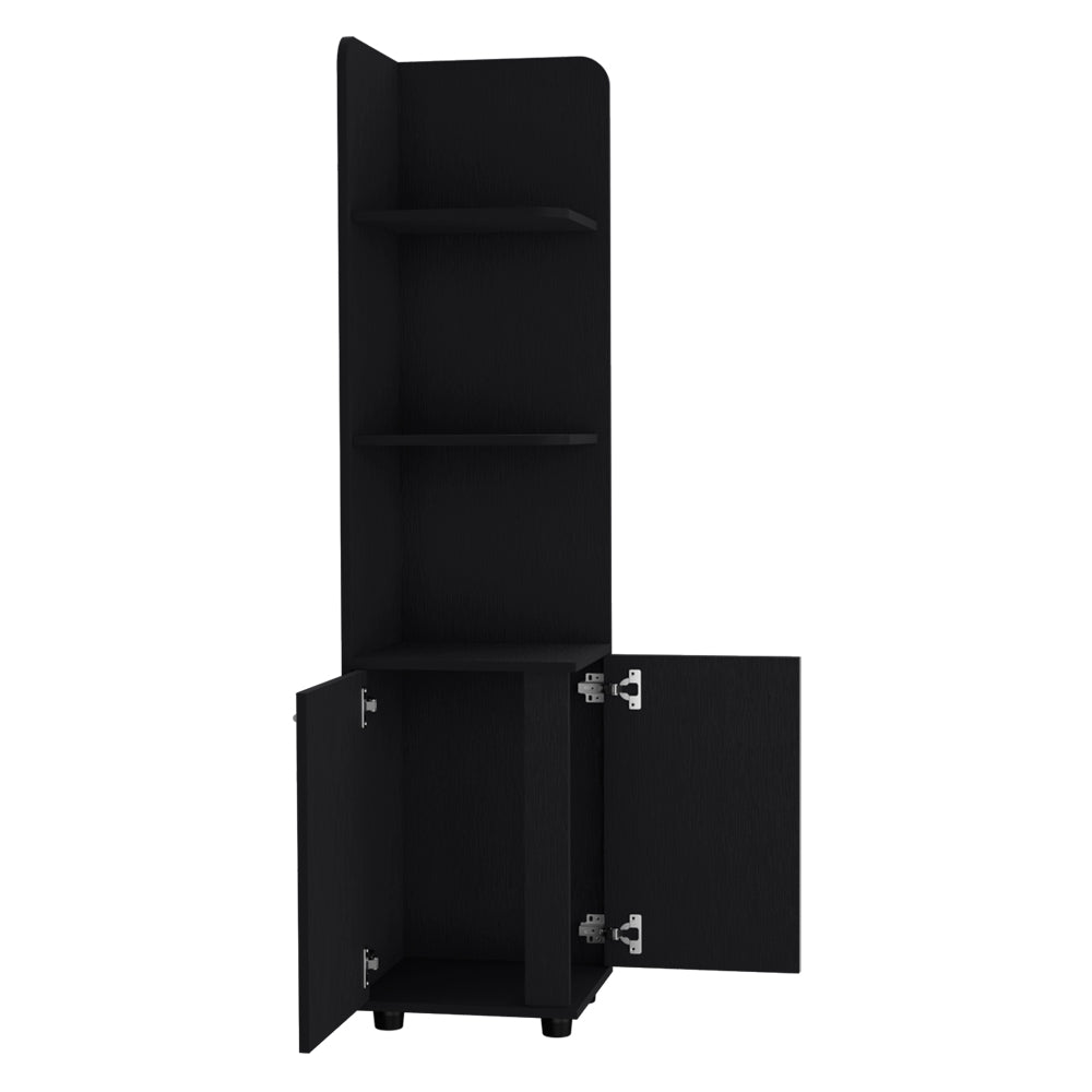 Malibu 62" Tall Double Door Corner Linen Cabinet With Four Shelves Black Black Particle Board