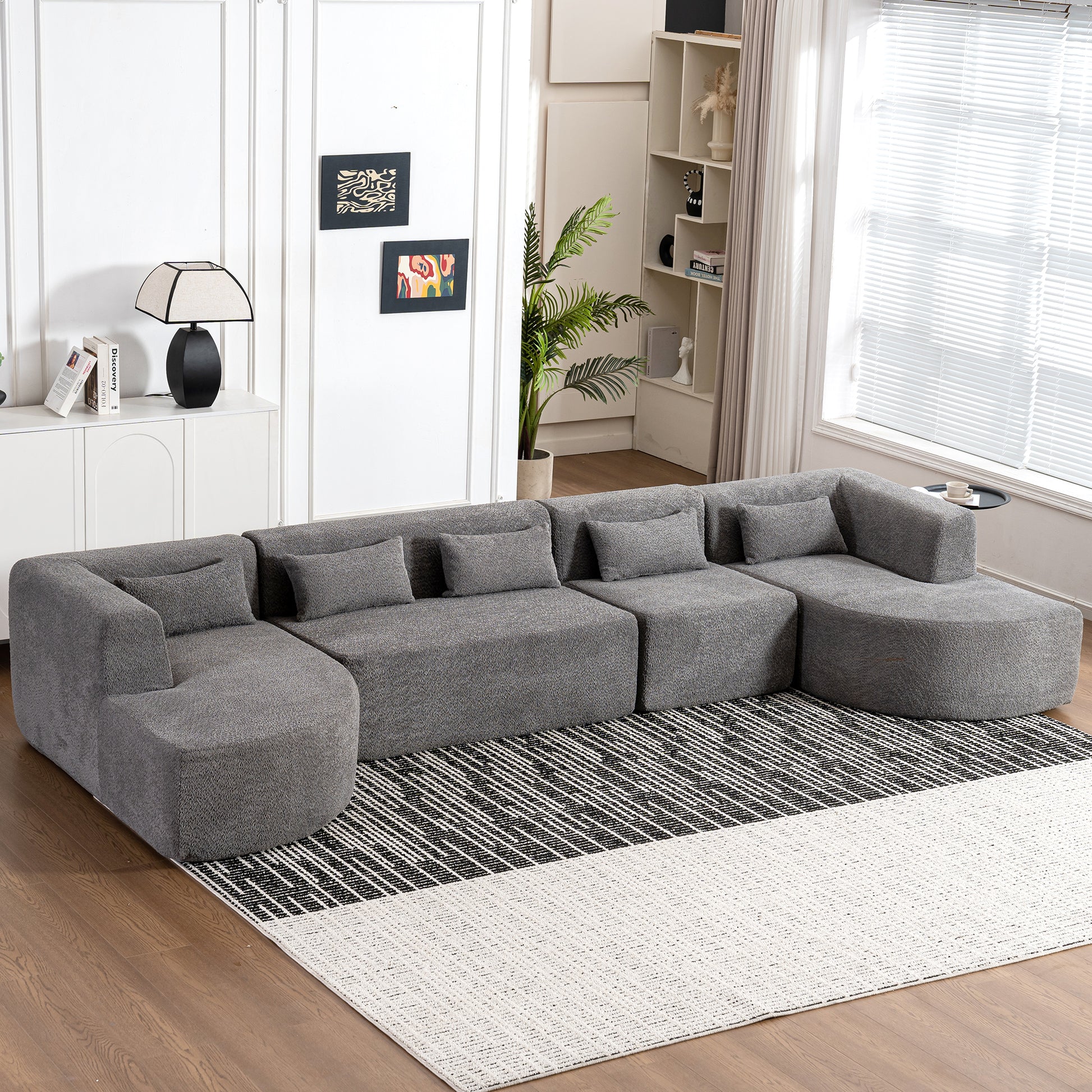 143.7" Upholstered Sofa Free Combined Sofa Couch With Two Chaise Lounge And Five Back Pillows For Living Room, Light Gray Light Gray Foam Polyester 5 Seat