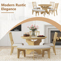 5 Piece Rustic Charm Round Dining Set With 3 Upholstered Chairs And Curved Bench For Dining Room, Kitchen And Living Room Natural Natural Rubber Wood