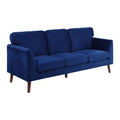 Modern Contemporary 2Pc Sofa Set Blue Sofa Loveseat Velvet Upholstery Dark Brown Legs Solid Wood Living Room Furniture Blue Velvet Wood Primary Living Space Modern Solid Wood 5 Seat