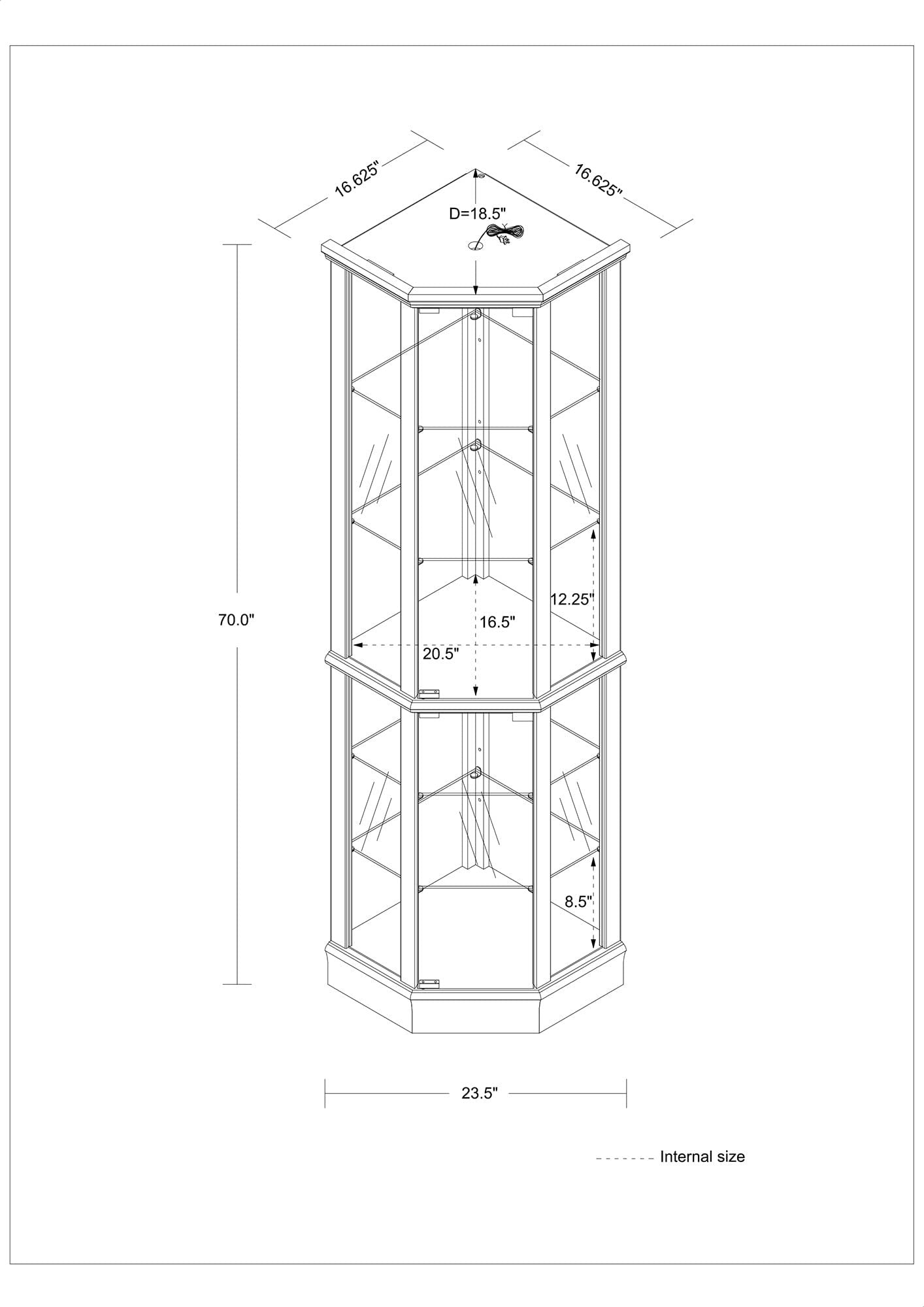 6 Shelf Lighted Corner Curio Cabinet With