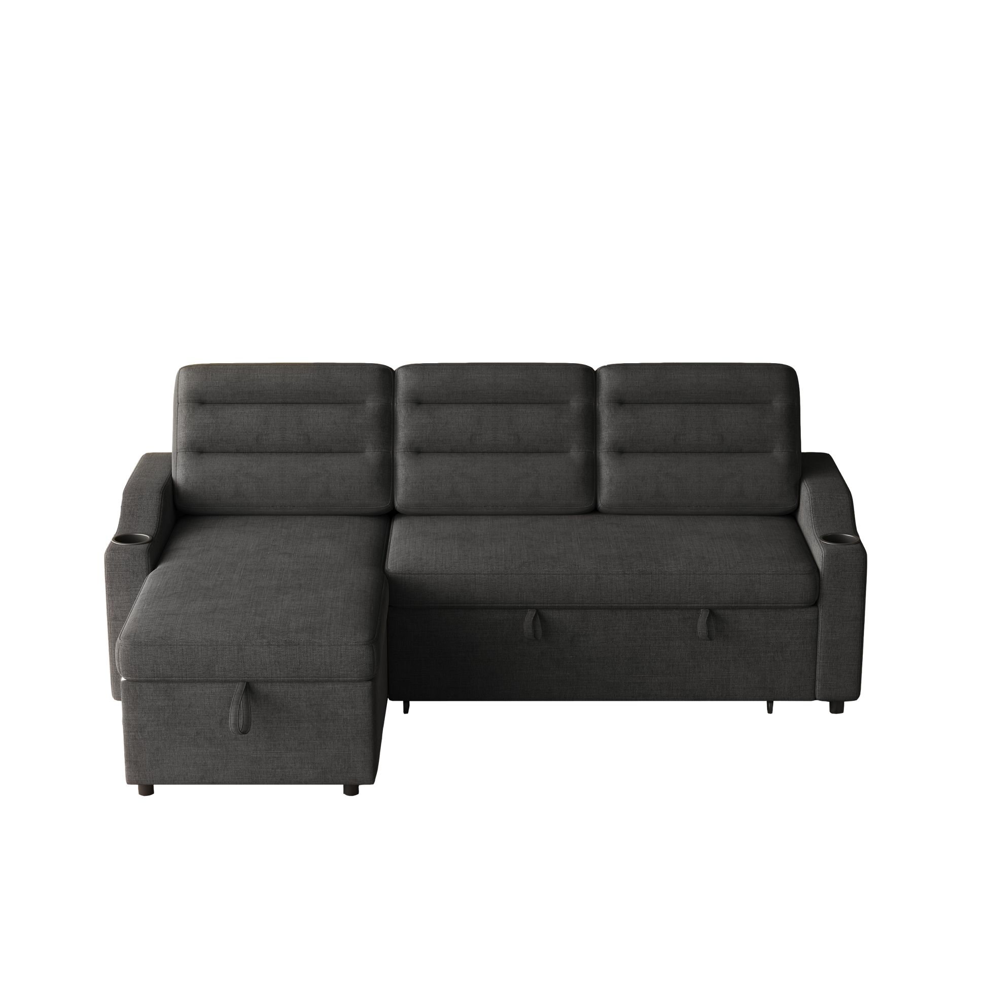 Mh83.5" Convertible Sleeper Combo Sofa, Convertible Sofa Bed Polyester Pullout Bed With Storage Recliner And Cup Holder For Living Room, Tight Spaces Black Polyester Wood Primary Living Space Pine Polyester Fabric 3 Seat