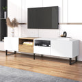 Modern Tv Stand With 2 Cabinets& Open Storage Compartment, Color Matching Media Console Table For Tvs Up To 85'', Entertainment Center With Drop Down Door For Living Room, Bedroom, Home Theatre Wood Brown Primary Living Space 70 79 Inches 90 Inches Or