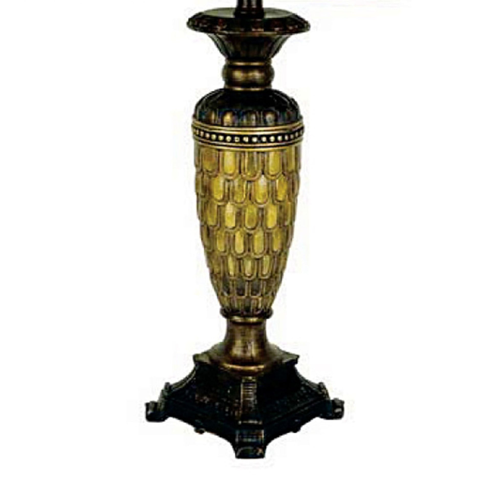 28" Tall Polyresin Table Lamp With Honey Finish, Gold Tone Linen Shade Multicolor Polyresin