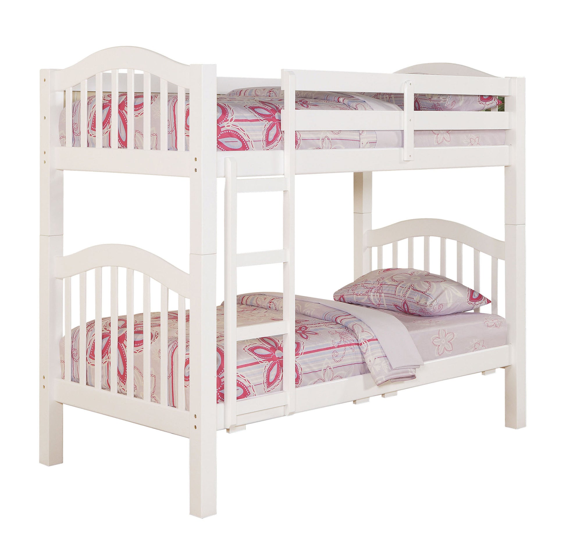 White Twin Over Twin Bunk Bed With Built In Ladder White Wood