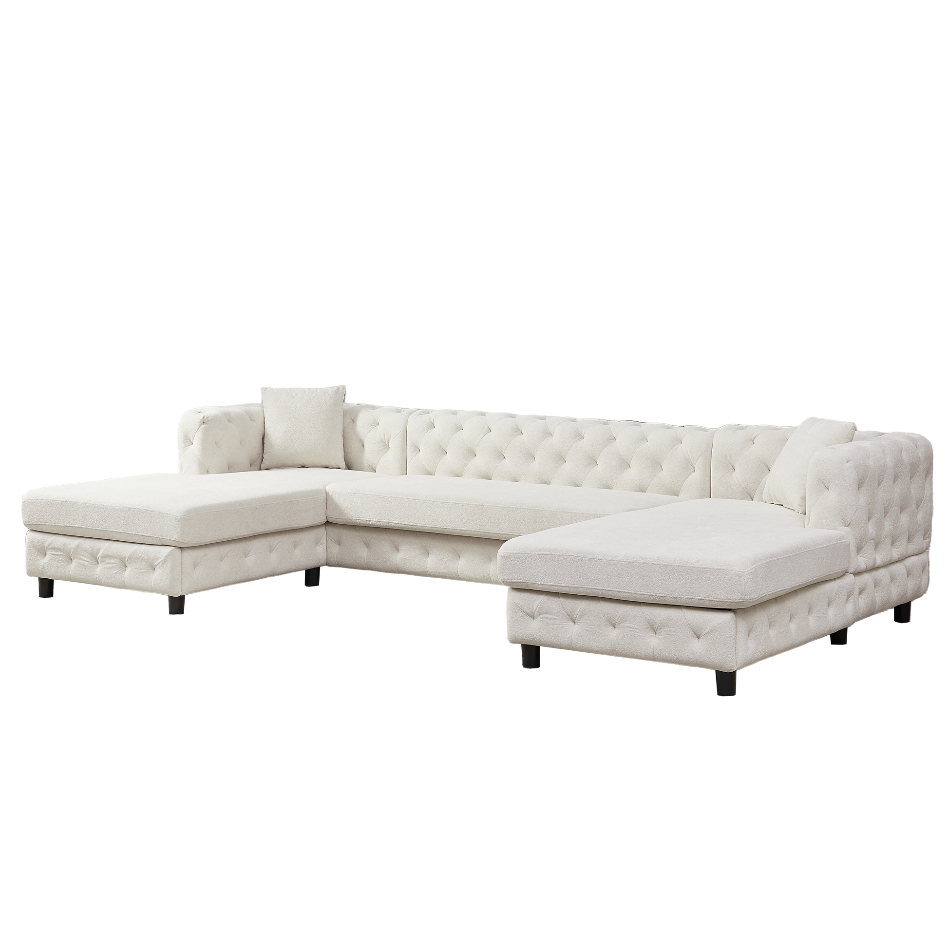 126 Inch Modern Style Chenille Three Piece Sofa, Pull Point Design U Shaped Sofa Two Chaise Longue Seats, Two Pillows And Plastic Feet, Suitable For Living Room, Bedroom, Lounge And Projection Room