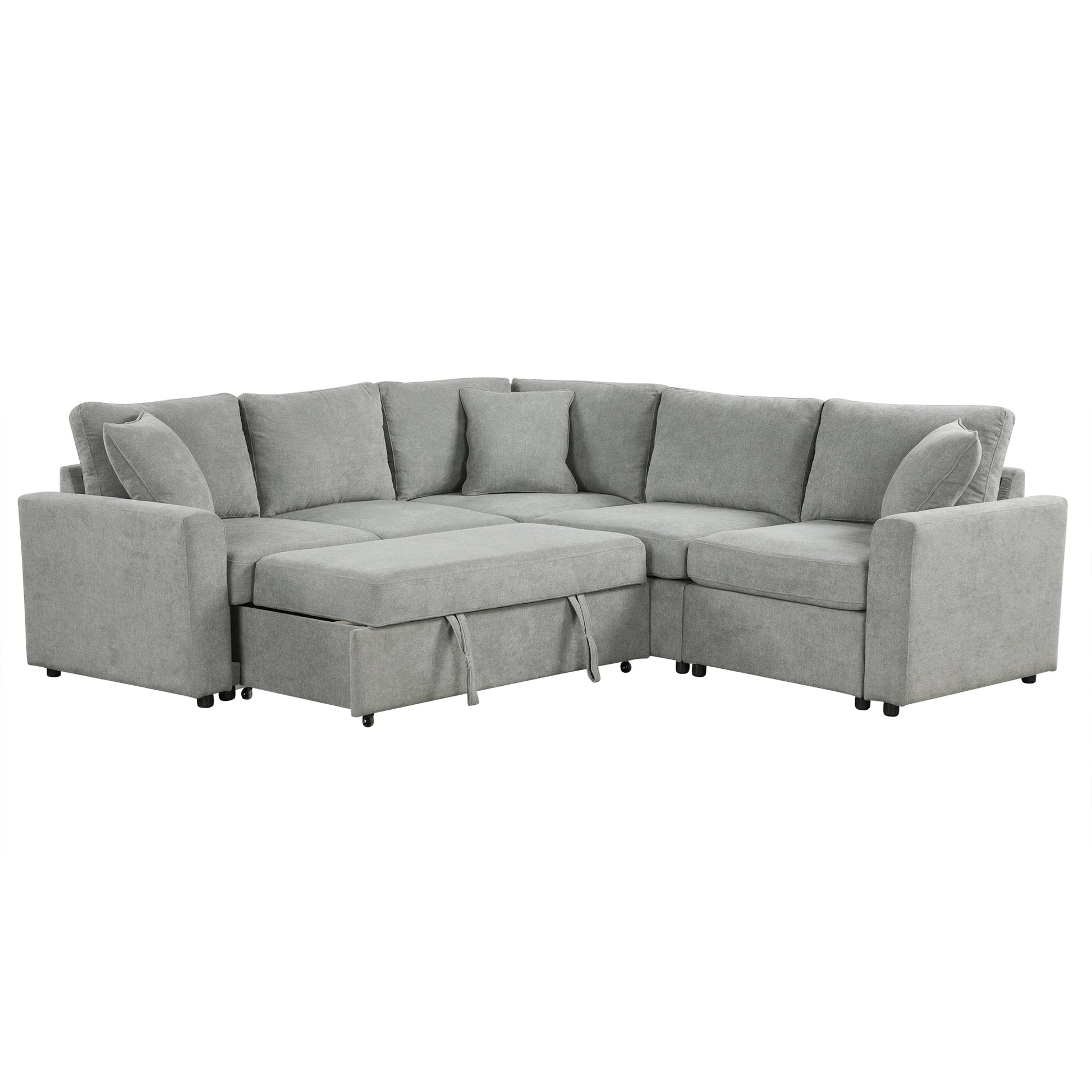 4 Seat L Shaped Modular Sofa With Thick Backrest And Seat Cushions, Suitable For Living Rooms, Offices Gray Wood Polyester 4 Seat