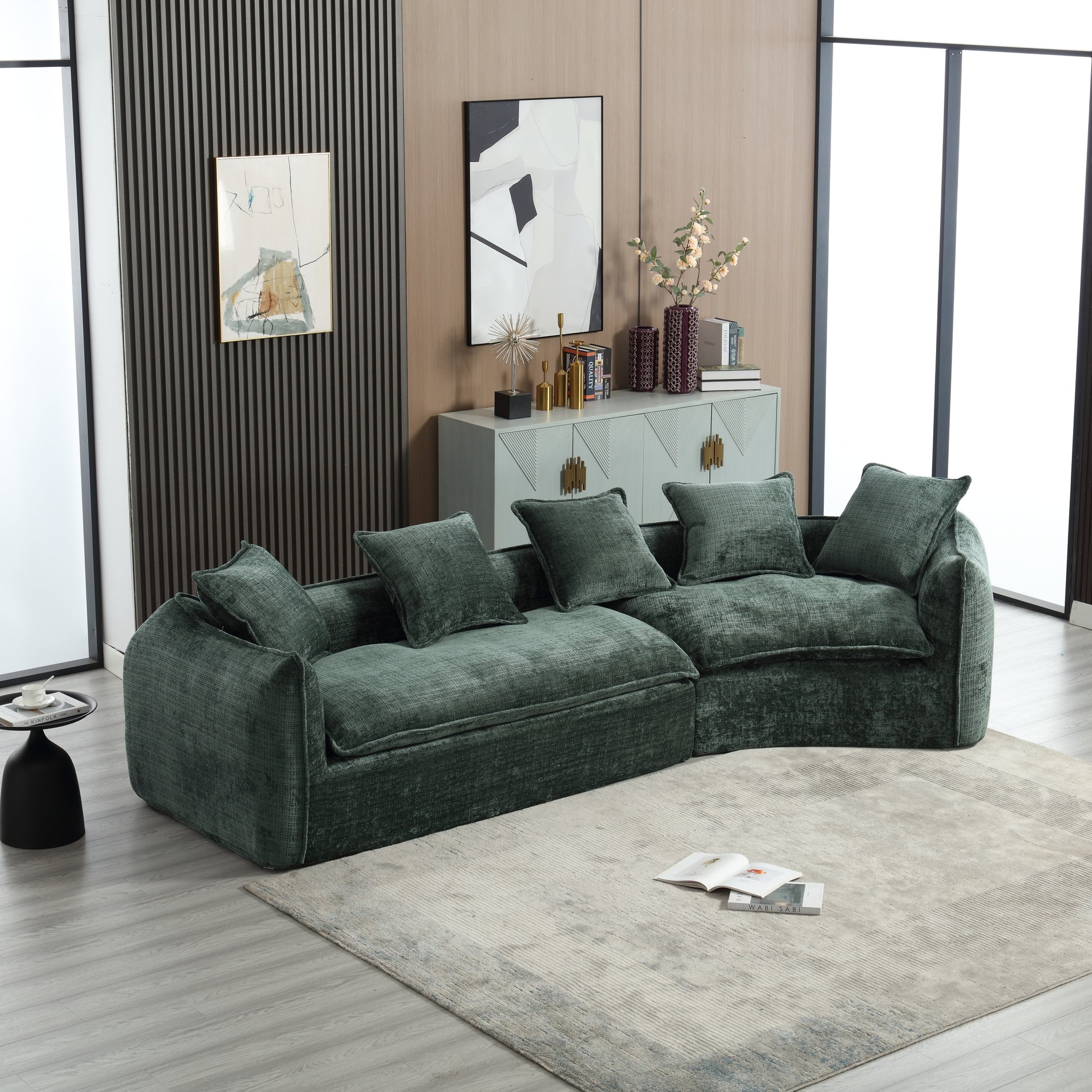 Modular Sectional Sofa, U Shaped Couch With Sofa For Five & Pillows, Modern Minimalist Chenille Fabric Large Comfy Cloud Sofas, Living Room Furniture Sets Emerald Chenille 5 Seat