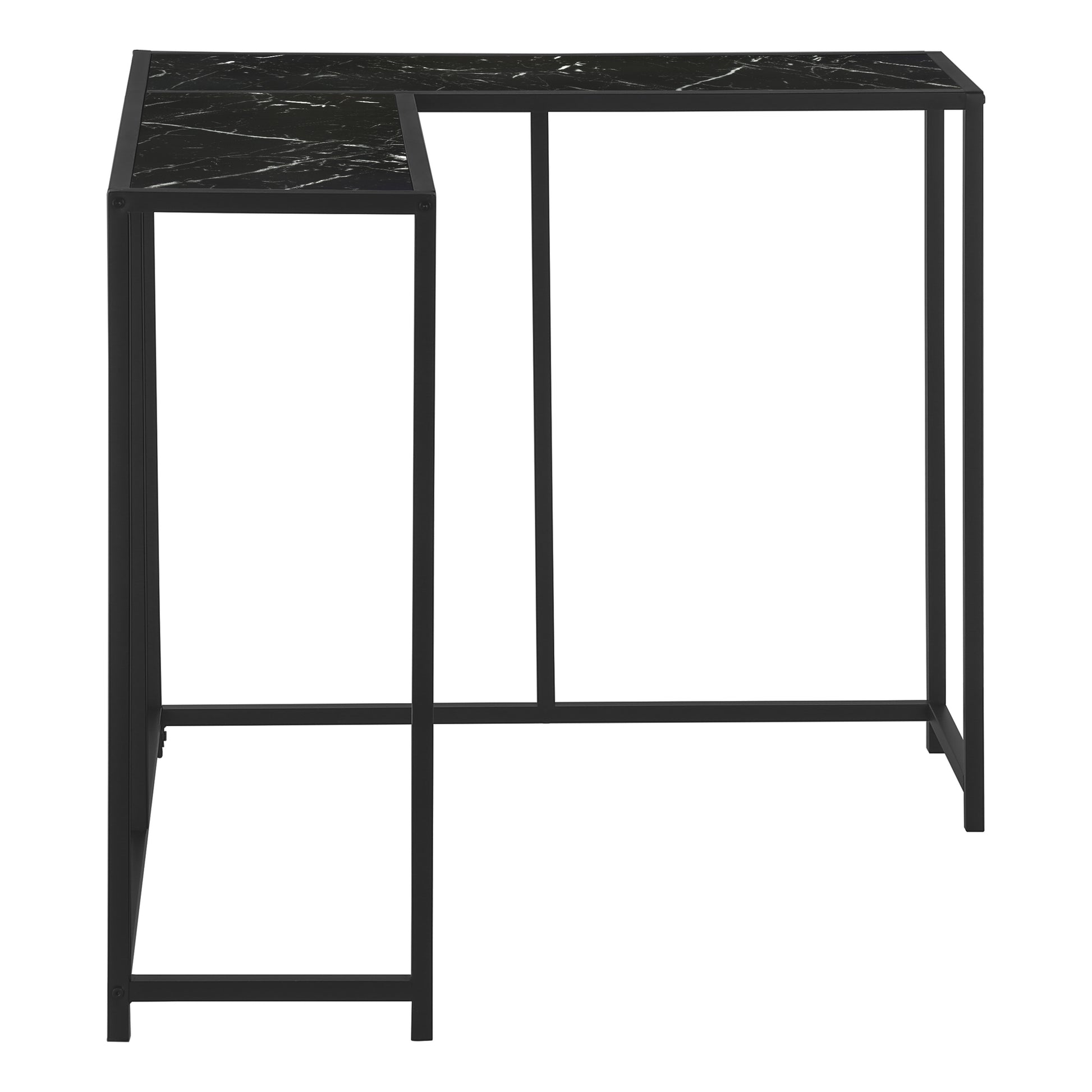 Accent Table, Console, Entryway, Narrow, Corner, Living Room, Bedroom, Black Marble Look Laminate, Black Metal, Contemporary, Modern Black Particle Board