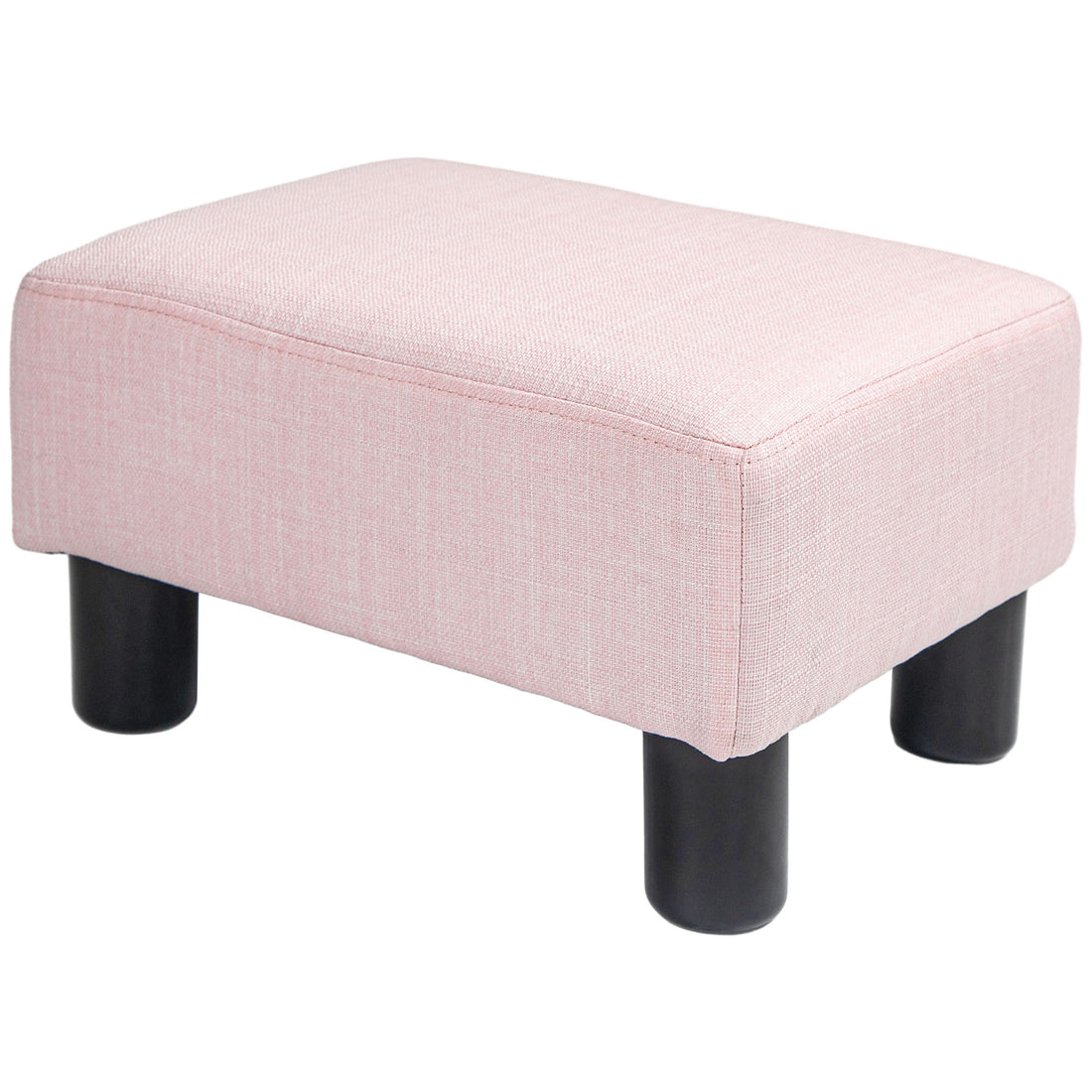 Homcom Ottoman Foot Rest, Small Foot Stool With Linen Fabric Upholstery And Plastic Legs, Cube Ottoman For Living Room, Pink Pink Linen