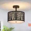 3 Light Drum Light With Etched Pattern Shade Black Iron