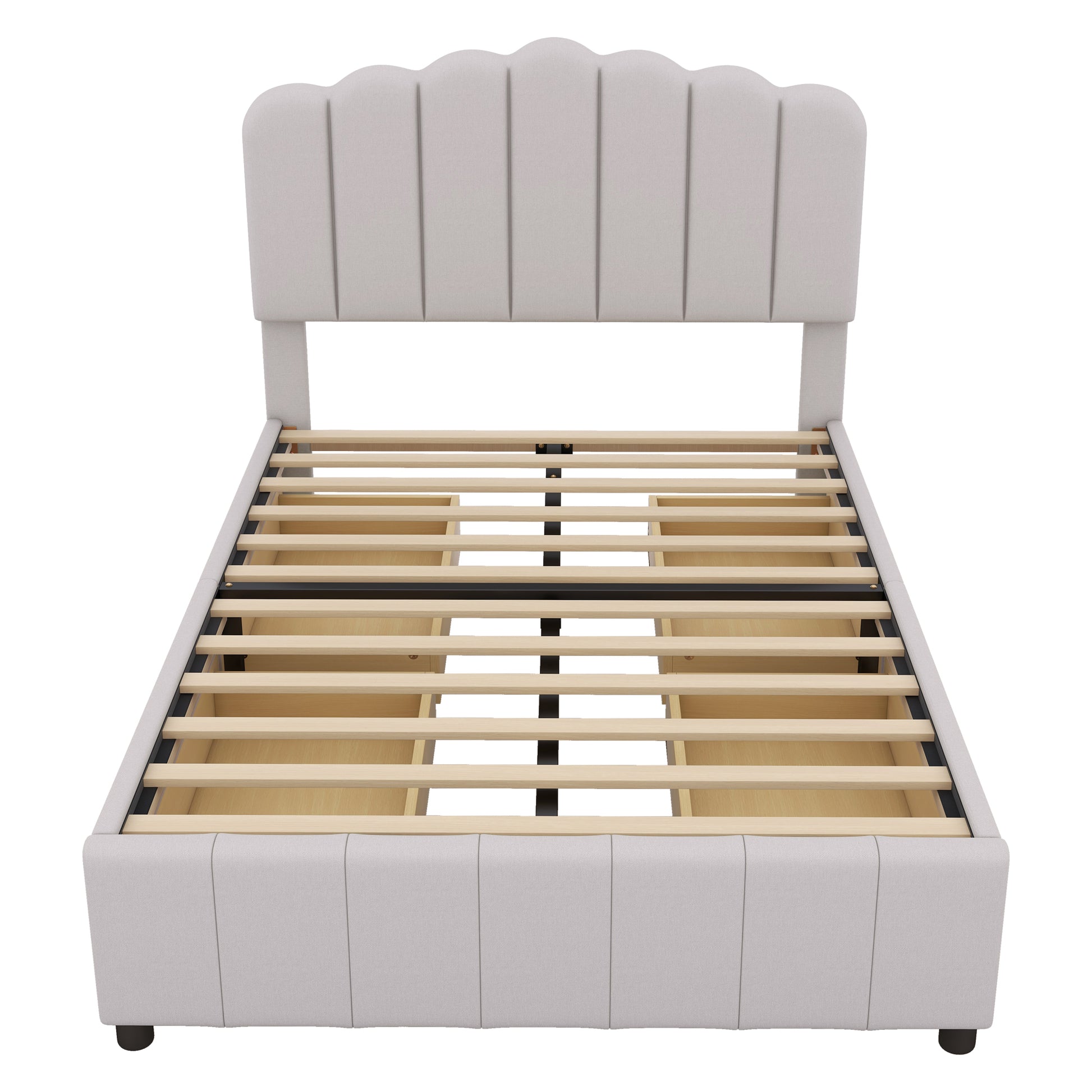 Full Size Upholstered Bed With 4 Storage Drawers,Wood Slat Support, Beige Full Beige Upholstered