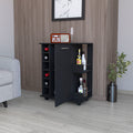 Newport Bar Cart With Casters, 6 Built In Wine Rack And 2 Open Shelves Black Particle Board Engineered Wood