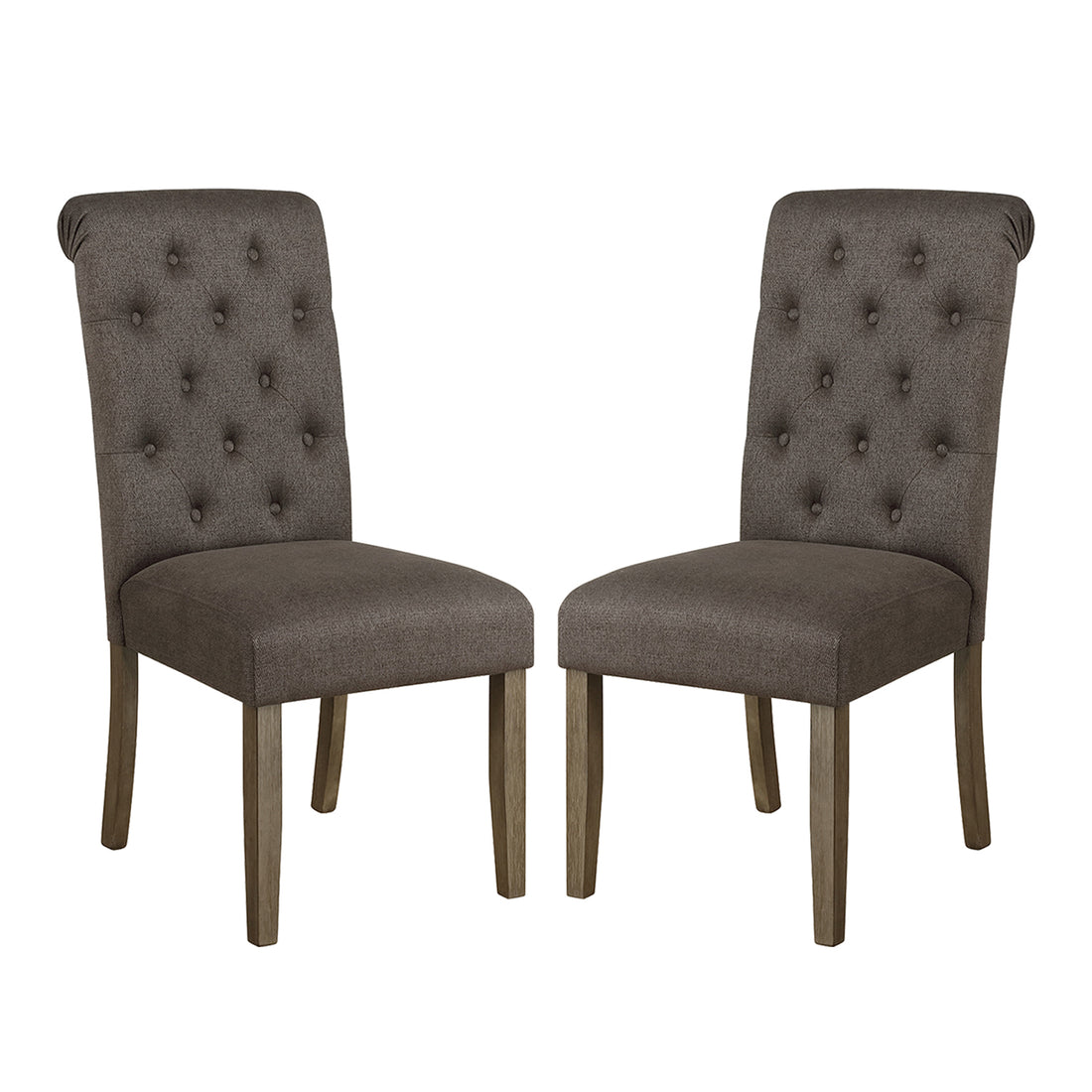 Set Of 2 Fabric Upholstered Dining Chairs, Grey And Rustic Brown Solid Grey Dining Room Dining Chairs Set Of 2 Fabric,Solid Wood