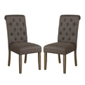 Set Of 2 Fabric Upholstered Dining Chairs, Grey And Rustic Brown Solid Grey Dining Room Dining Chairs Set Of 2 Fabric,Solid Wood