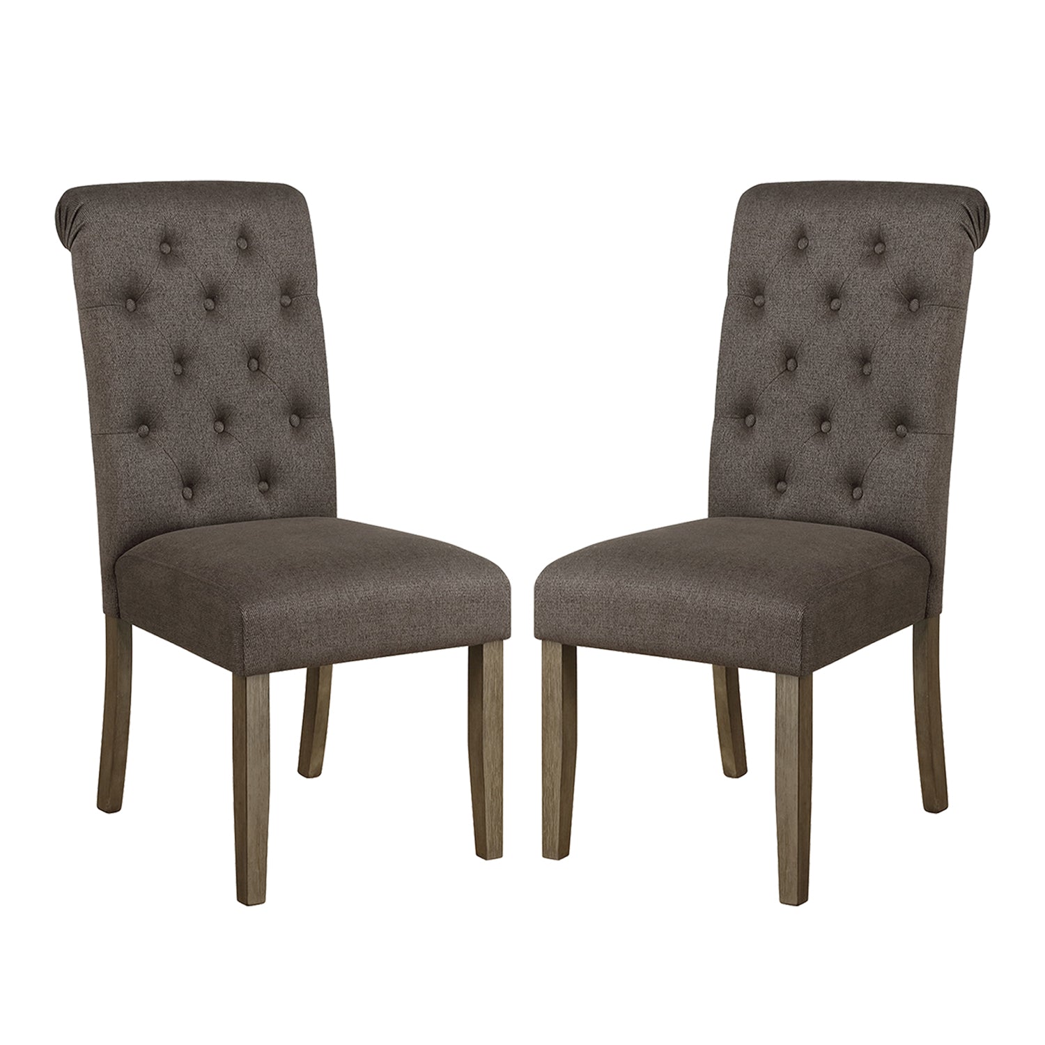 Set Of 2 Fabric Upholstered Dining Chairs, Grey And Rustic Brown Solid Grey Dining Room Dining Chairs Set Of 2 Fabric,Solid Wood