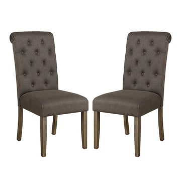 Set Of 2 Fabric Upholstered Dining Chairs, Grey And Rustic Brown Solid Grey Dining Room Dining Chairs Set Of 2 Fabric,Solid Wood