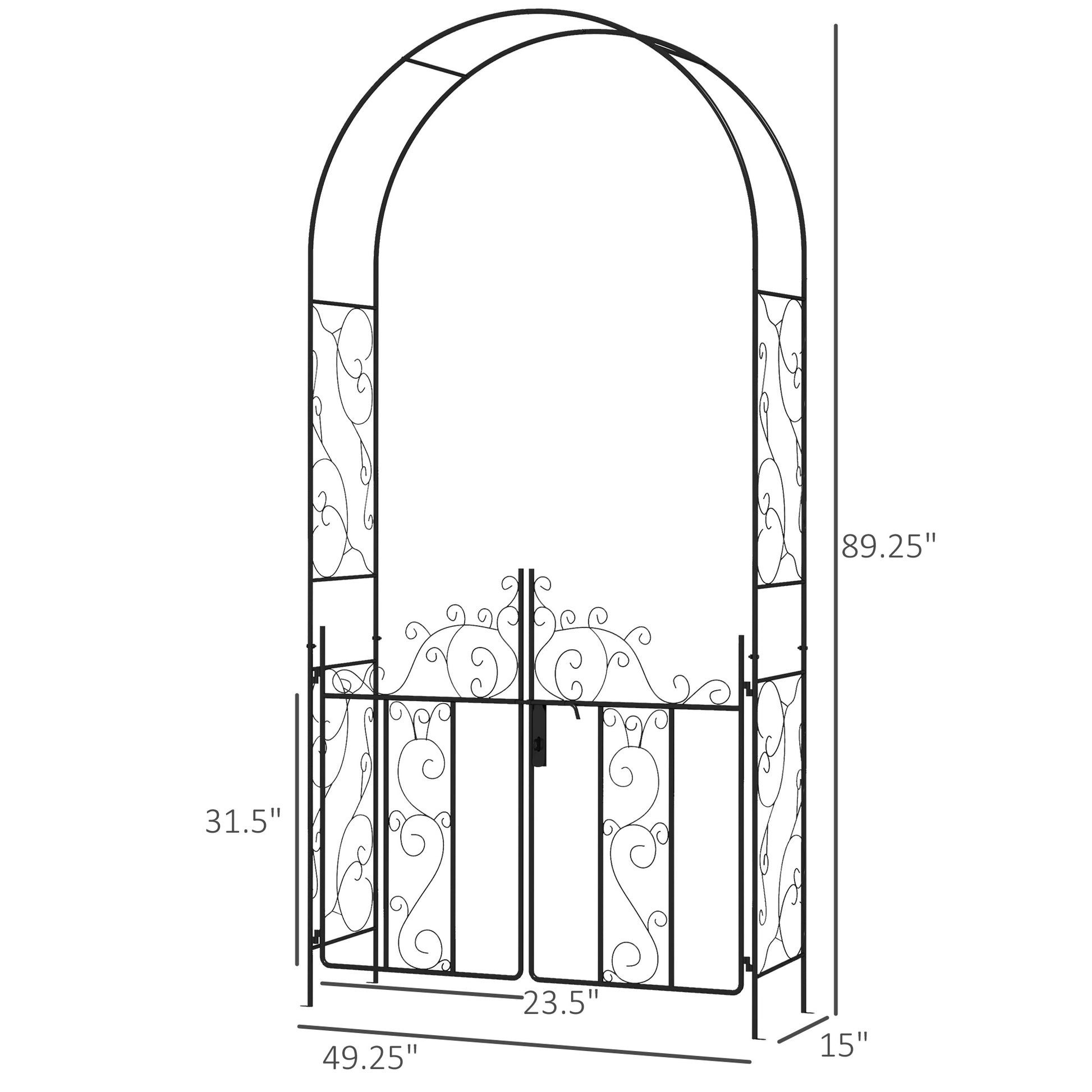 Outsunny 7.5' Metal Garden Arch With Gate, Garden Arbor Trellis For Climbing Plants, Roses, Vines, Wedding Arch For Outdoor Garden, Lawn, Backyard, Black Black Steel