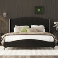 Queen Size Pu Leather Upholstered Platform Bed, Headboard With Wingback And Metal Bar Accents, No Box Spring Required, Black Queen Black Pu