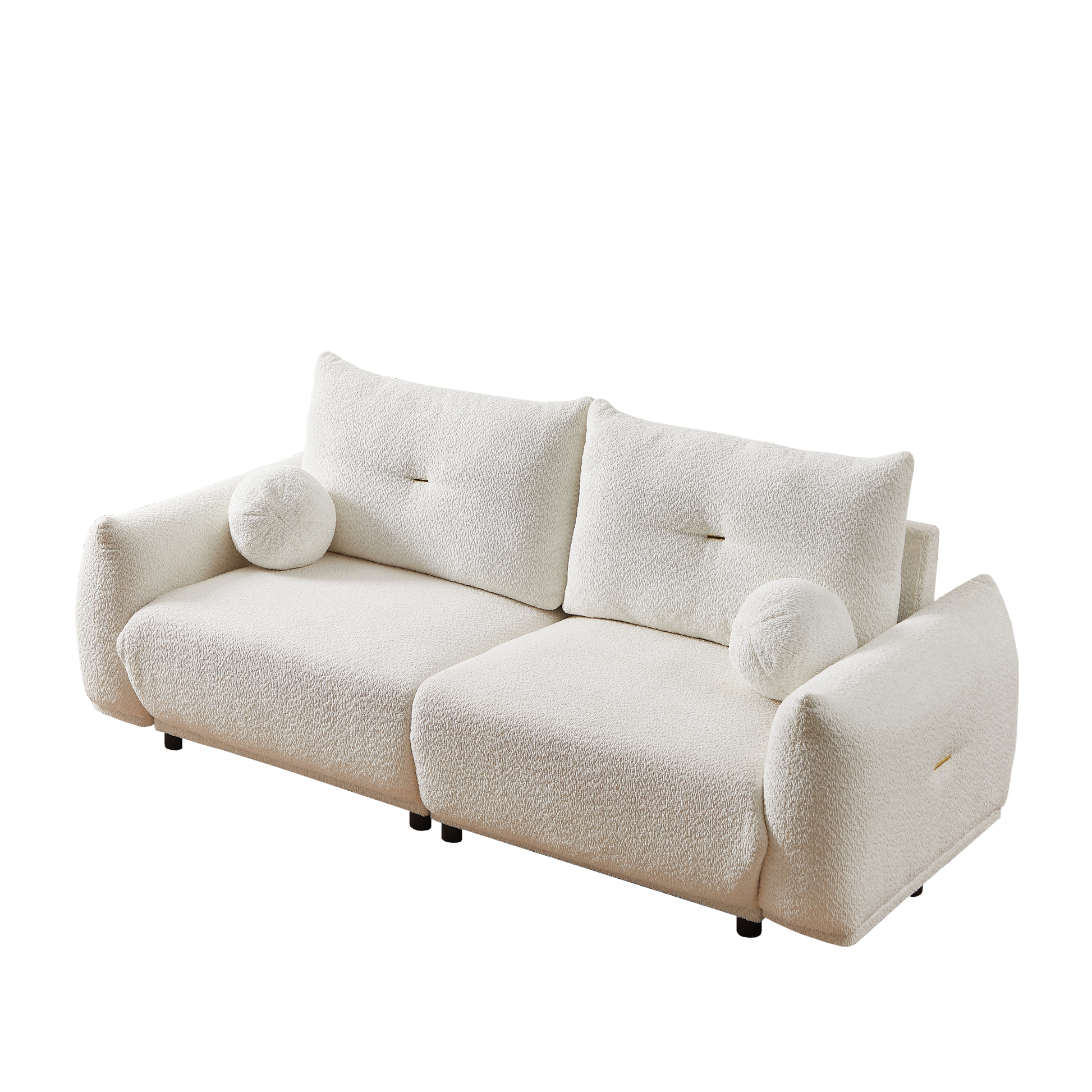 Lamb'S Wool 2 Seater Cushion Sofa 90'' Comfortable Sofa For Living Room Bedroom And Other Casual Spaces Lamb'S Wool Sofa With 2 Cushions And 2 Ball Pillows. Beige Beige Foam Fabric 2 Seat