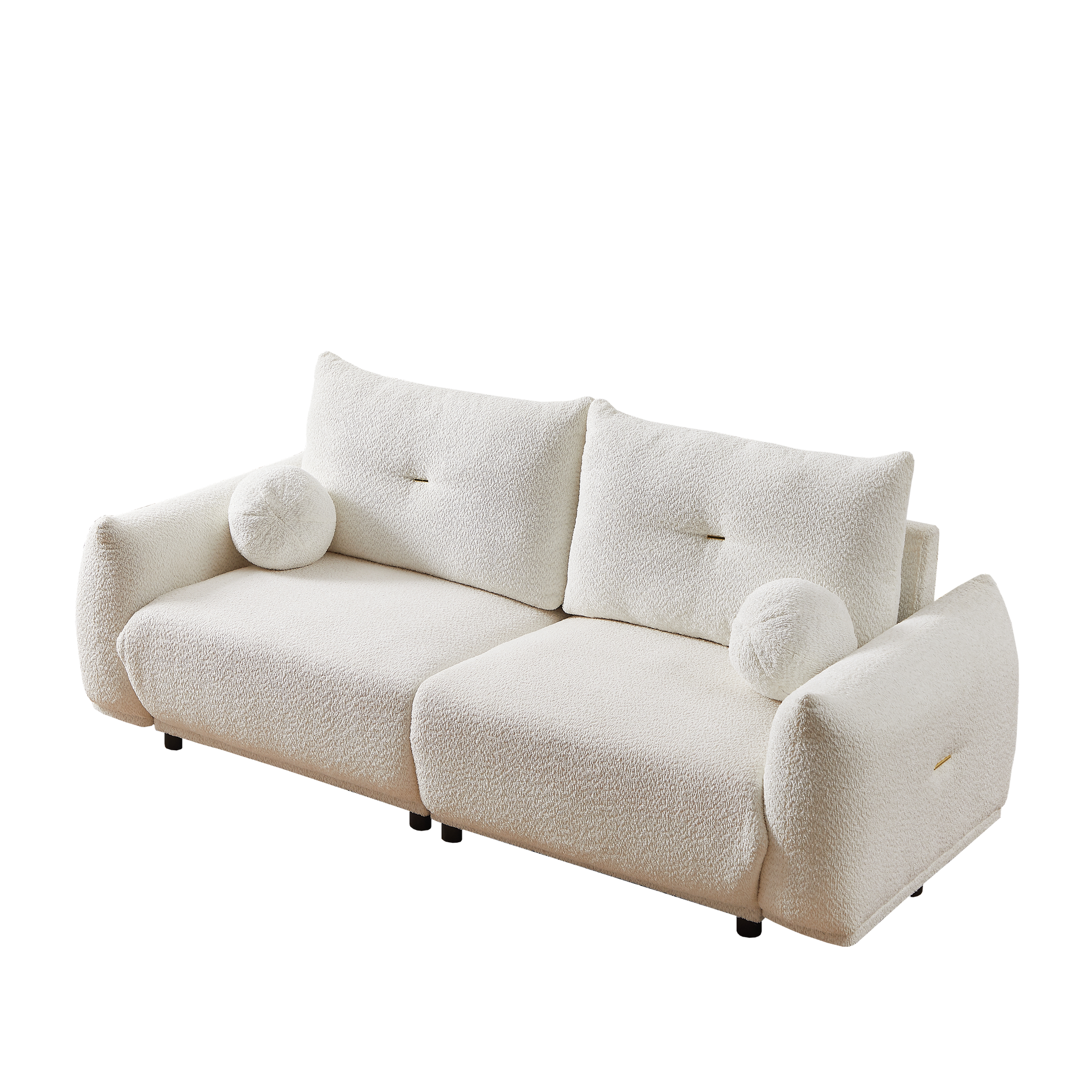 Lamb'S Wool 2 Seater Cushion Sofa 90'' Comfortable Sofa For Living Room Bedroom And Other Casual Spaces Lamb'S Wool Sofa With 2 Cushions And 2 Ball Pillows. Beige Two Sets Beige Foam Fabric 4 Seat