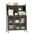 Carbon Steel Kitchen Storage Cabinets, Microwave Stand, Bakers Racks For Kitchens With Storage, Microwave Cart, Transparent Flap Door Design Kitchen Storage Shelves Free Screws 4 Tiers Dark Grey Grey Kitchen American Design Carbon Steel Metal