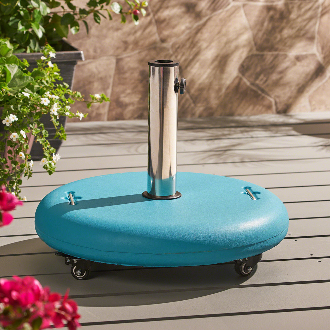 Wheelie Umbrella Base Round Teal Concrete