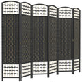 Homcom 6 Panel Room Divider, Folding Privacy Screen, 5.6' Room Separator, Wave Fiber Freestanding Partition Wall Divider, Black Black Wood