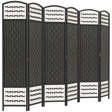 Homcom 6 Panel Room Divider, Folding Privacy Screen, 5.6' Room Separator, Wave Fiber Freestanding Partition Wall Divider, Black Black Wood