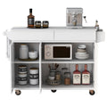 K&K 53.2'' Kitchen Island With Drop Leaf, Kitchen Storage Cart With Spice Rack, Towel Rack And 2 Drawers, Rolling Kitchen Island On Wheels With Adjustable Shelves For Kitchen, Dining Room, White White Brown Kitchen Artsy,Casual,Classic,Minimalist,Modern