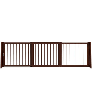 Pawhut Freestanding Pet Gate, Wooden Dog Gate With 28" 75" Retractable Length, Support Feet, Non Slip Mats, 3 Panel Pet Gate For Indoor, Stairway, Doorway, Brown Brown Wood