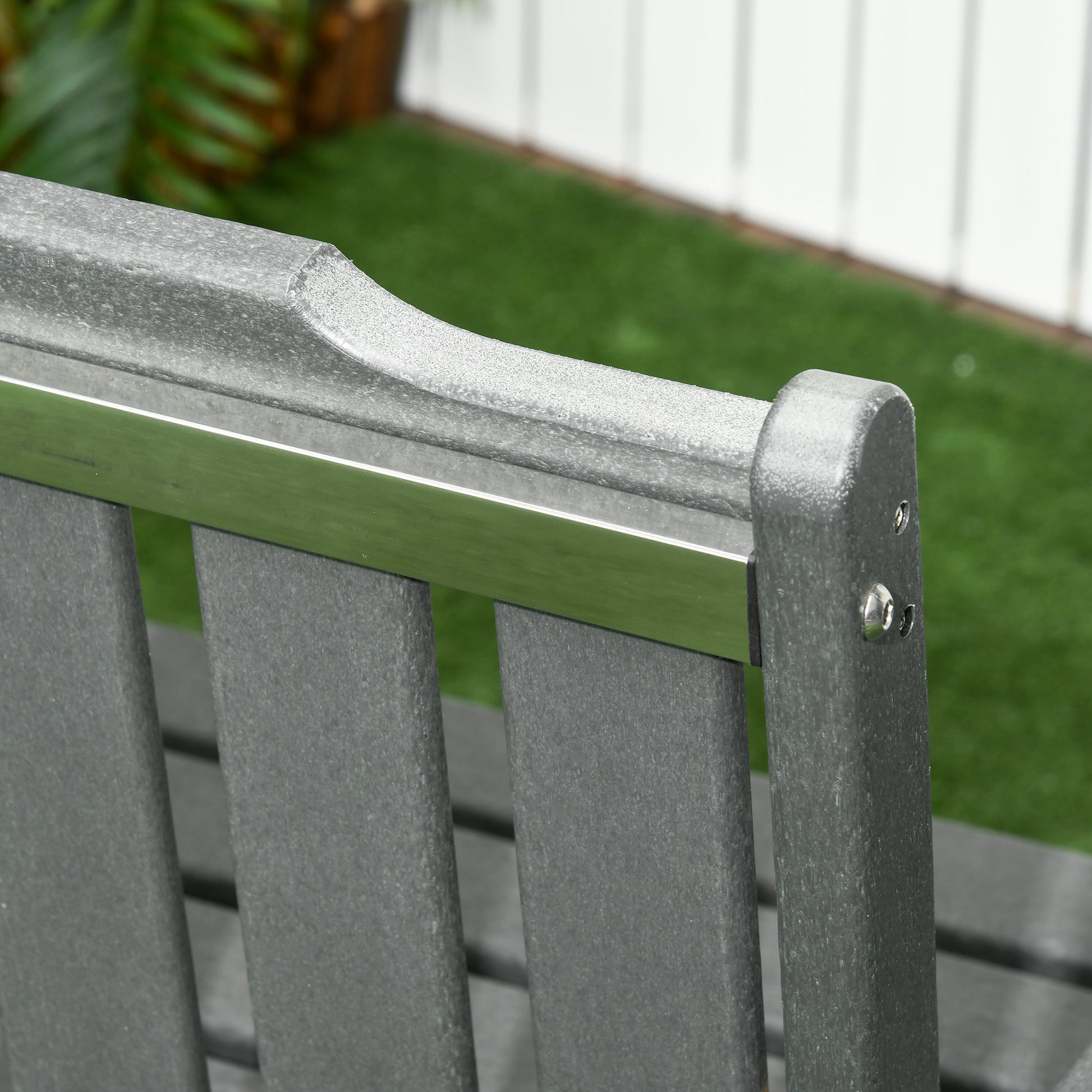 Outsunny Outdoor Bench, 2 Person Park Style Garden Bench With All Weather Hdpe, 704 Lbs. Weight Capacity Porch Bench With Slatted Back & Armrests, Dark Gray Dark Gray Plastic