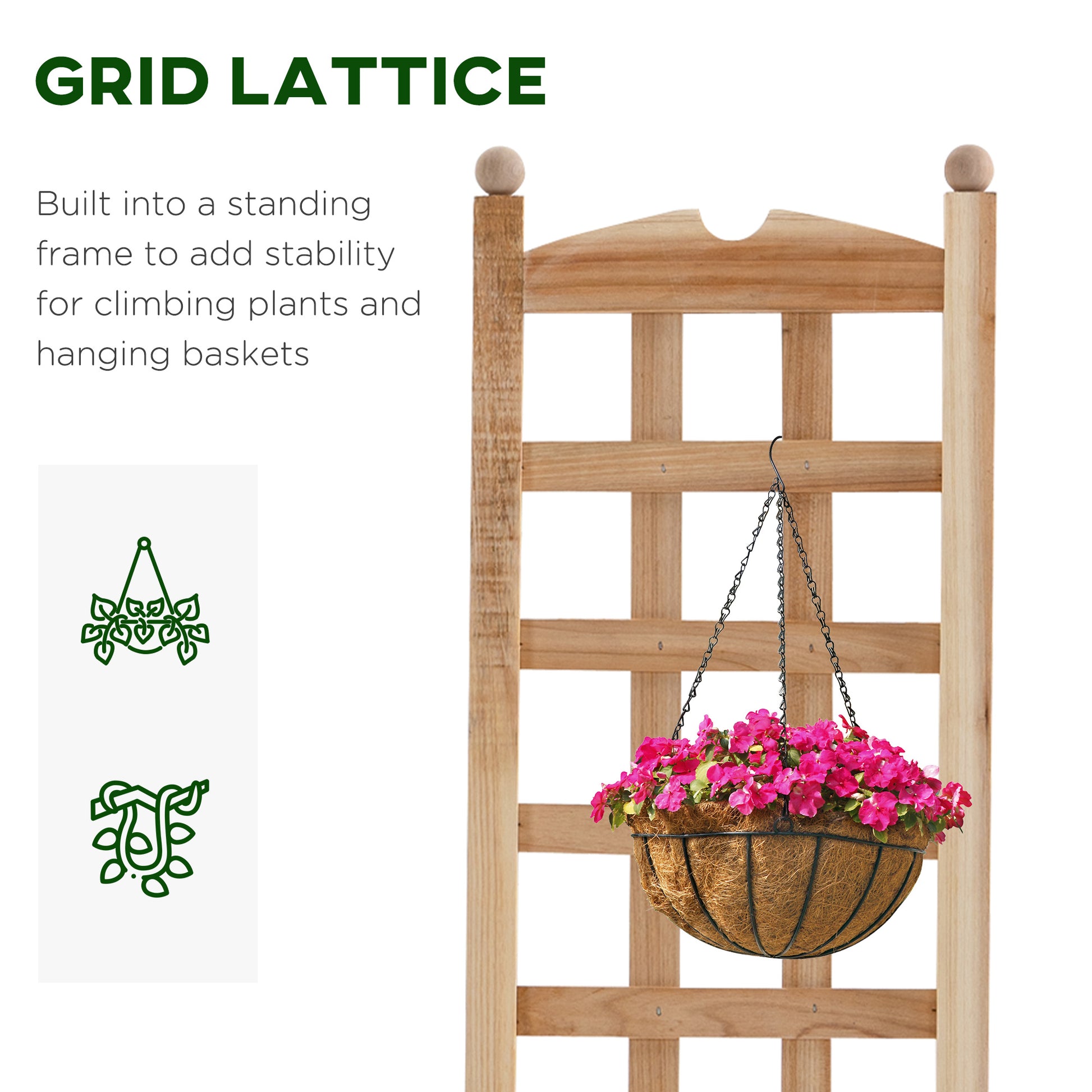 Outsunny Wooden Raised Garden Bed With Trellis, Outdoor Planter Box With Drainage Crevices For Climbing Vine Plants Flowers, 12" X 12" X 49" Natural Wood