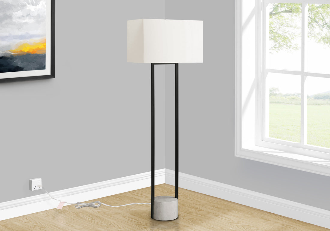 Lighting, 62"H, Floor Lamp, Black Metal, Ivory Cream Shade, Contemporary Black Metal