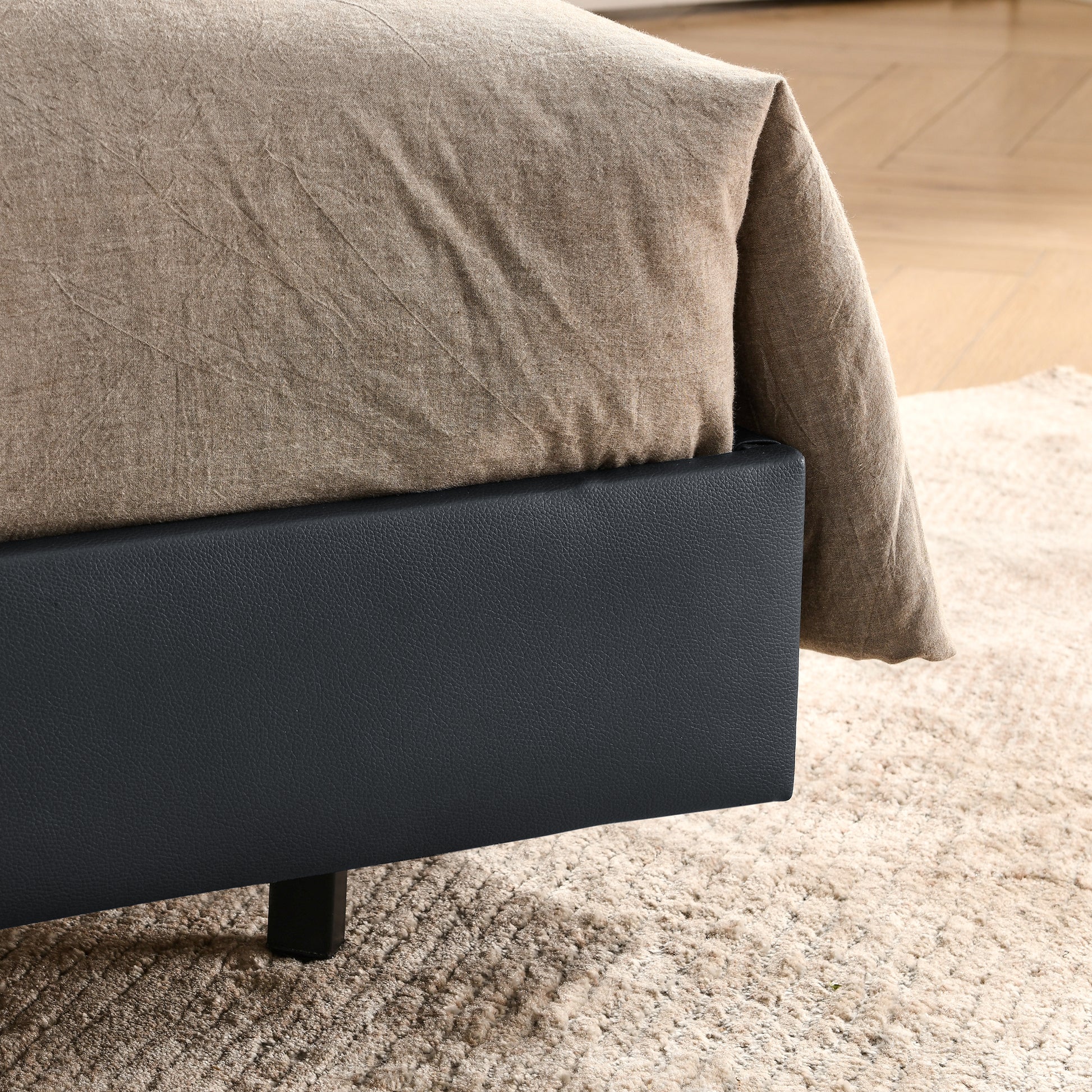 Queen Floating Bed Frame With Wall Mounted Headboard Modern Low Profile Platform Bed Frame Queen Size Faux Leather Upholstered Platform Bed Frame,No Box Spring Needed,Black Queen Black Pu