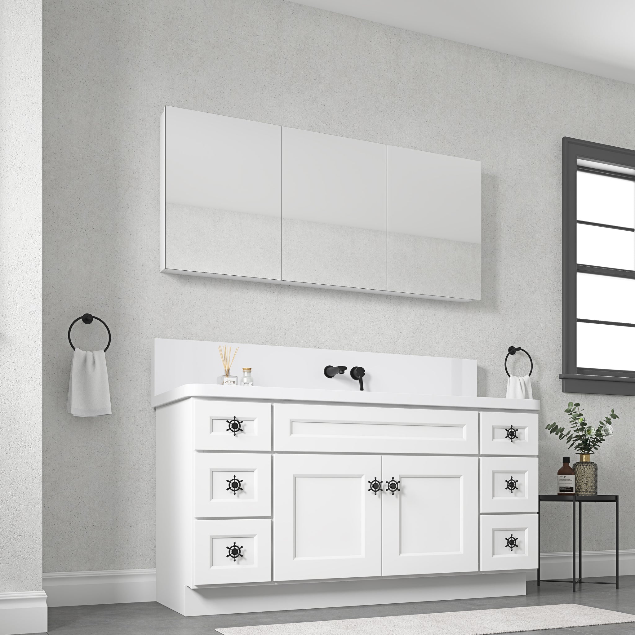 60'' W X 26'' H Surface Frameless Mirror Medicine Cabinet, Beveled Mirror Edges Bathroom Medicine Cabinet White Engineered Wood