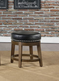 Round Swivel Stool Set Of 2, Black Faux Leather 360 Degree Swivel Seat Trim Solid Wood Frame Brown Finish Transitional Style Furniture Brown Black Dining Room Round Solid Wood