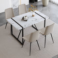 Table And Chair Set.A Modern Minimalist White Marble Veined Mdf Dining Table With Metal Frame.Paried With 4 Chairs With Pu Cushions And Black Metal Legs. Light Gray,White Seats 4 Mdf Metal