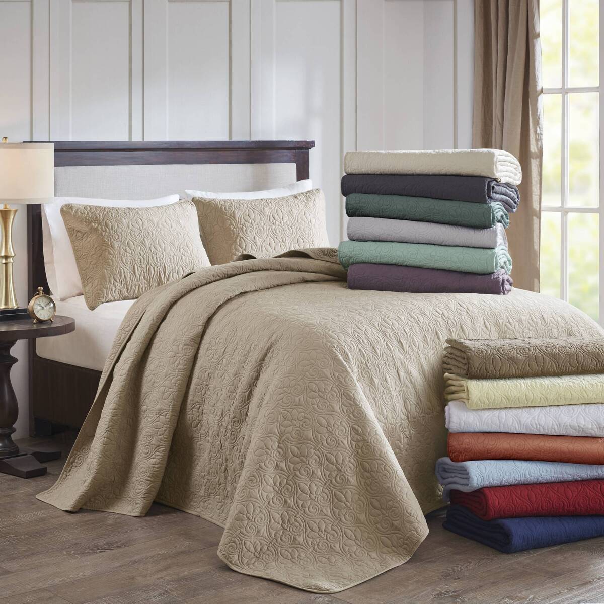 3 Piece Reversible Bedspread Set Balsam Green King Green Polyester
