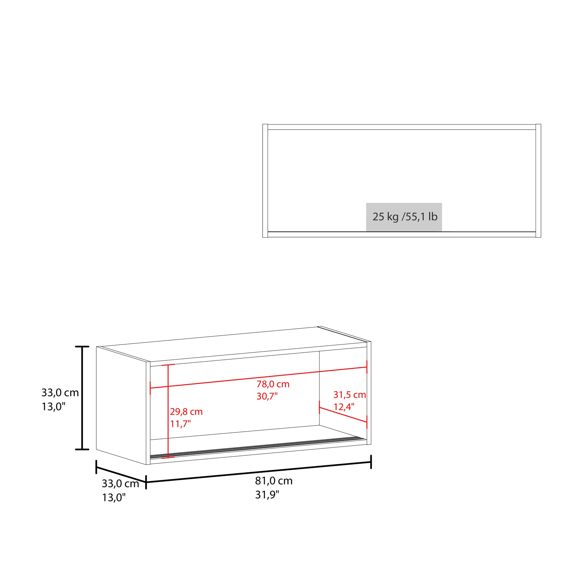 Note 32"W X 13" H Wall Cabinet With Sliding Doorswall Shelf, Storage Cabinet, Bedroom, Office, Living Room, Garage 1 2 Shelves Black Office Modern Particle Board