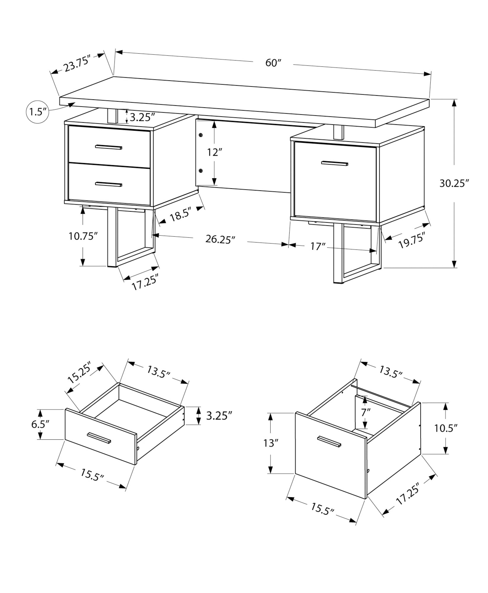 Computer Desk, Home Office, Laptop, Left, Right Set Up, Storage Drawers, 60"L, Work, Natural Laminate, Black Metal, Contemporary, Modern Natural Particle Board