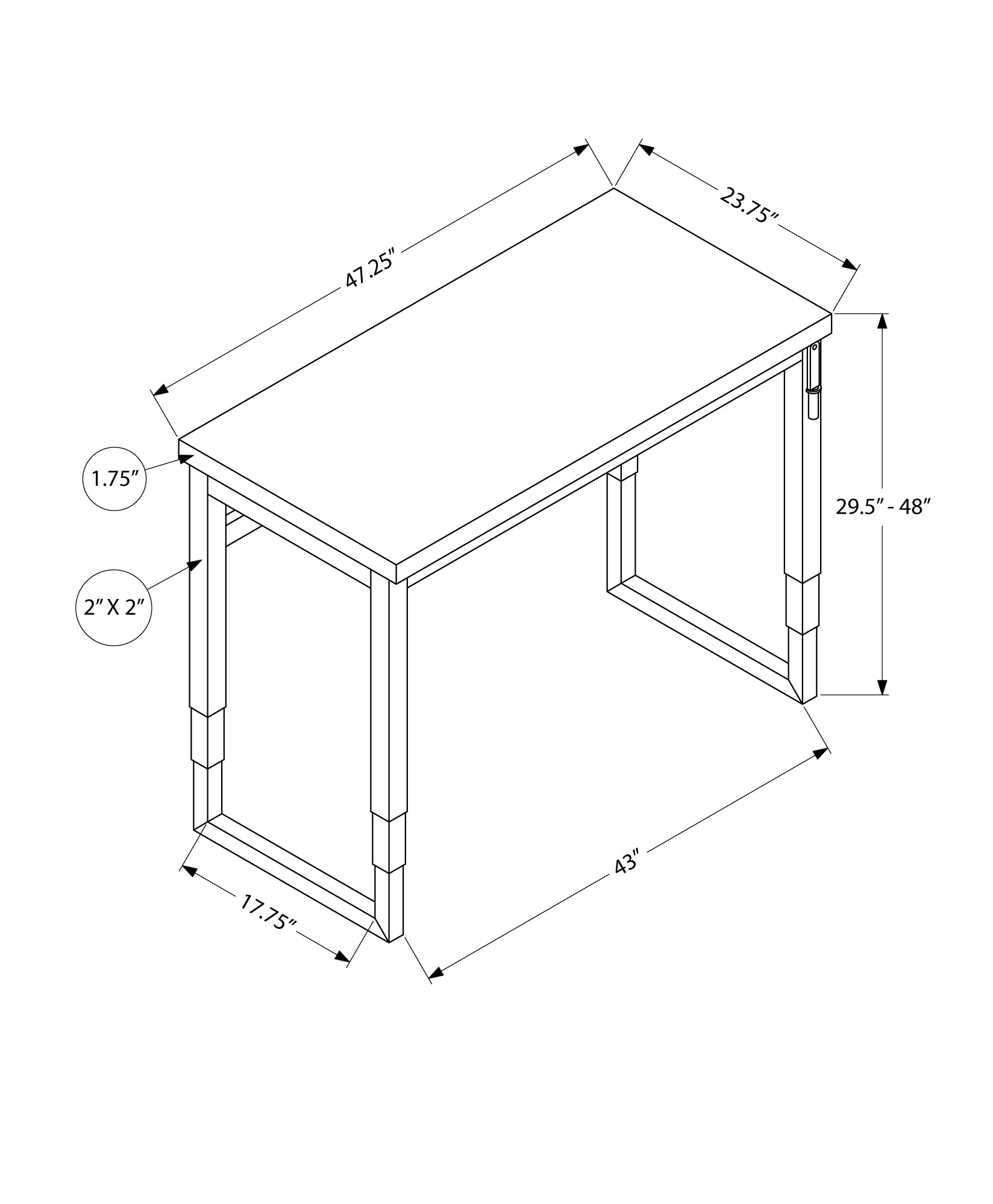 Computer Desk, Home Office, Standing, Adjustable, 48"L, Work, Laptop, White Laminate, Grey Metal, Contemporary, Modern White Particle Board