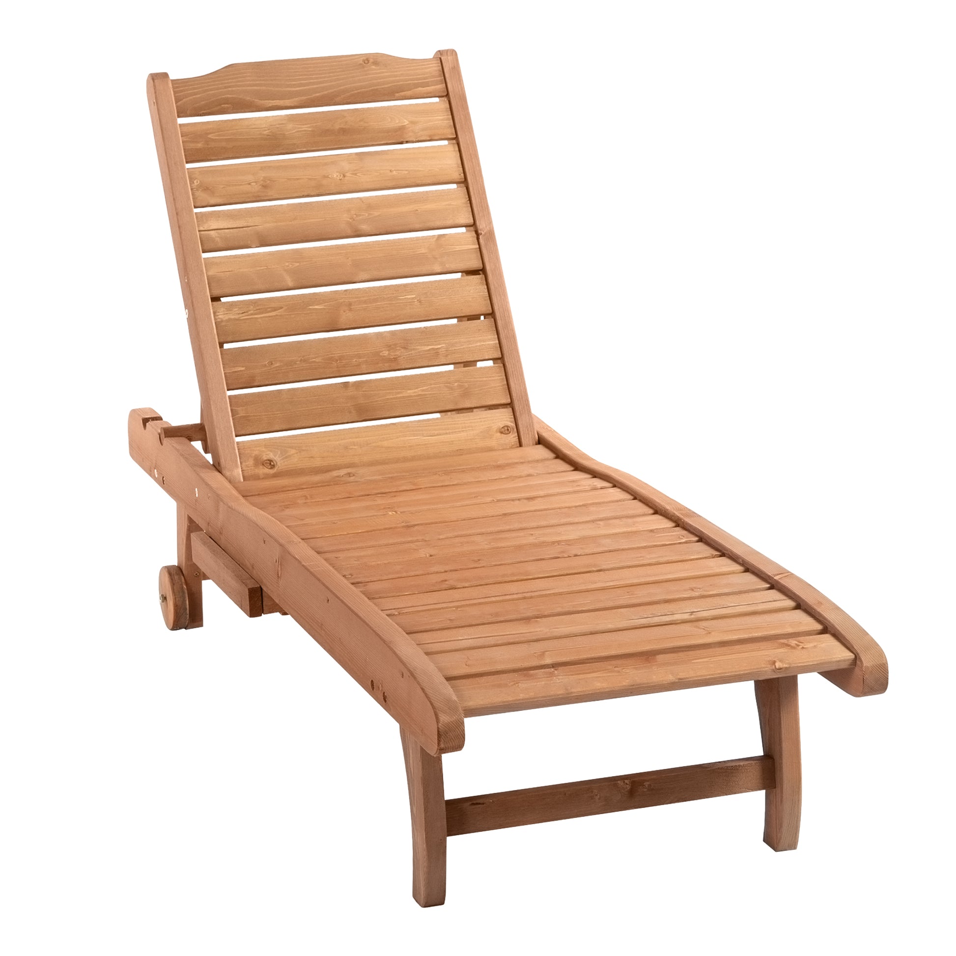 Outsunny Outdoor Chaise Lounge Pool Chair, Built In Table, Reclining Backrest For Sun Tanning Sunbathing, Rolling Wheels, Red Wood Look Natural Wood Wood