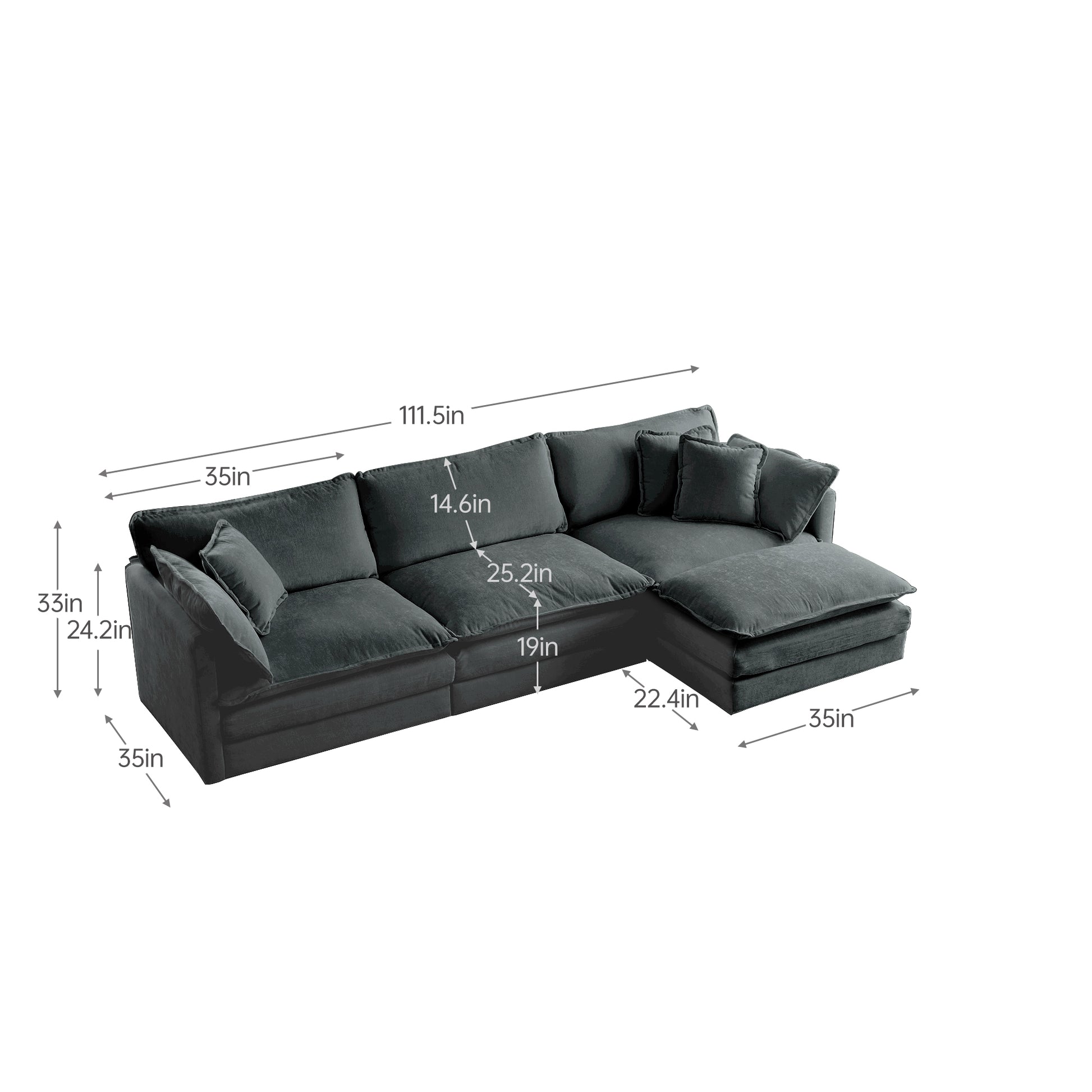 Free Combination Comfy Upholstery Modular Oversized L Shaped Sectional Sofa With Reversible Ottoman, Gray Chenille Gray Chenille 3 Seat