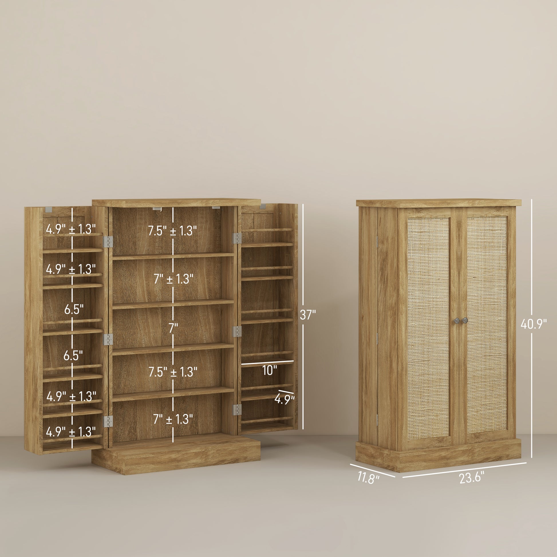 Homcom 41" Kitchen Pantry Storage Cabinet, Freestanding Kitchen Cabinet With 12 Door Shelves, Double Doors, 5 Tier Shelving And Adjustable Shelves, Natural Natural Wood Mdf