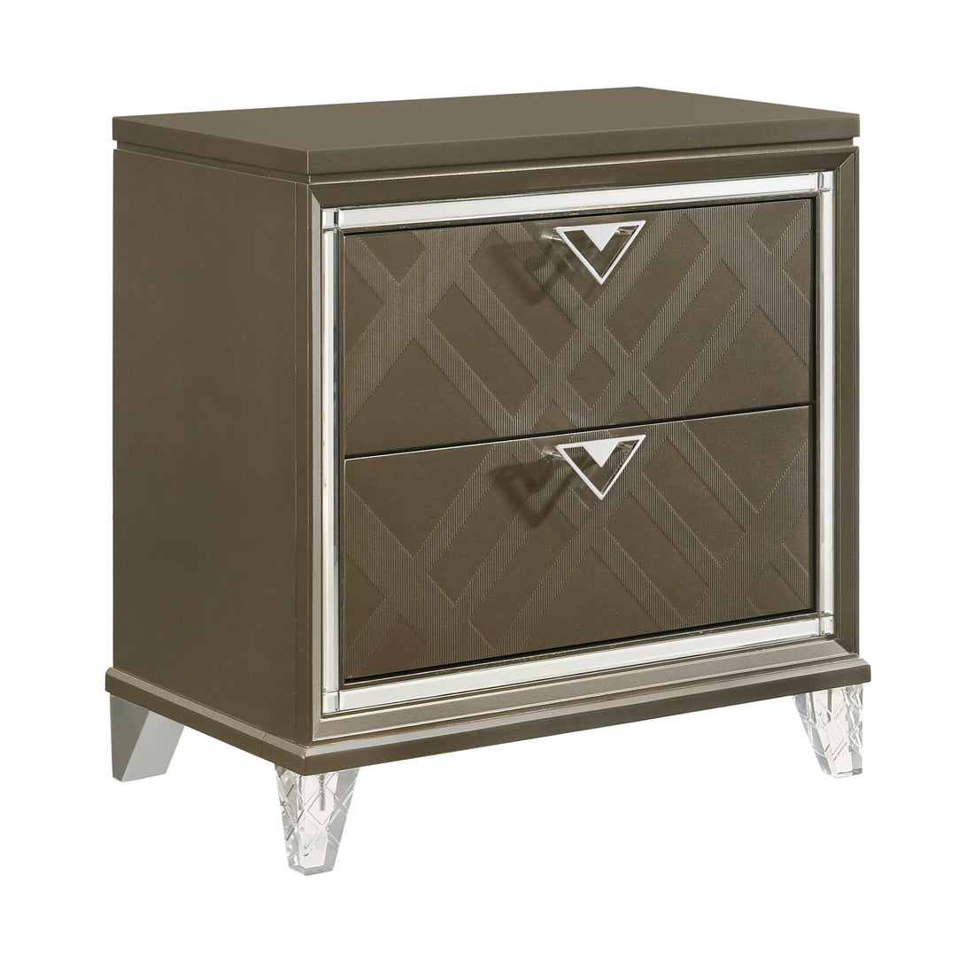 Dark Champagne 2 Drawer Nightstand Champagne 2 Drawers Bedroom Rectangle Glam,Modern Rubberwood Drawers Wood Plastic