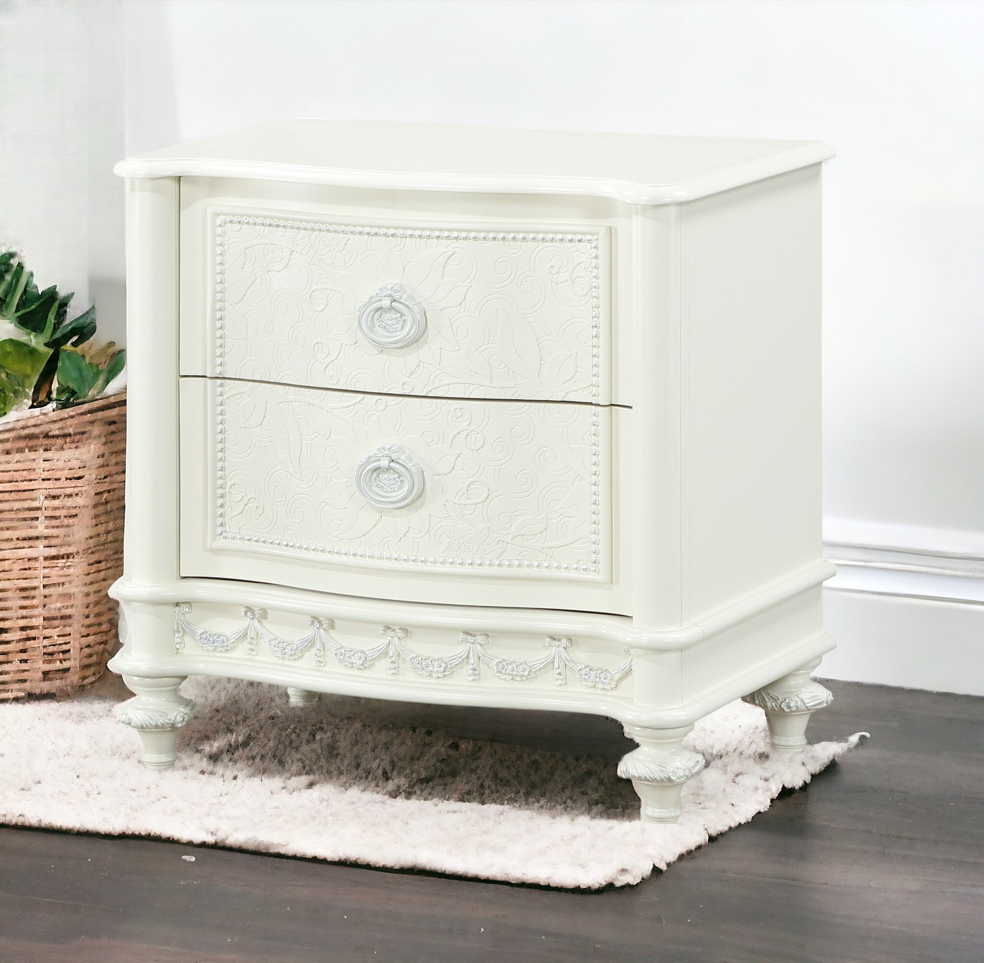 Dorothy Nightstand W 2 Drawers, Ivory Finish Bd02266 Ivory Wood