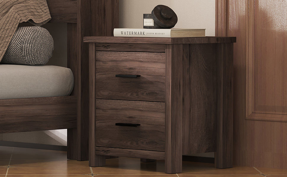 Vintage Two Drawer Nightstand, Simple And Generous Storage Space,Dark Walnut Walnut 2 Drawers Particle Board Mdf